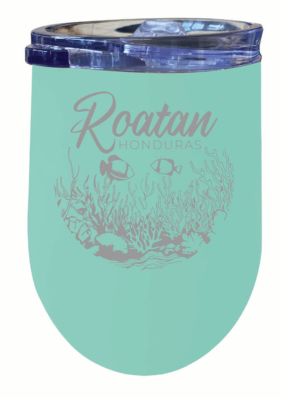 Roatan Honduras Souvenir 12 oz Engraved Insulated Wine Stainless Steel Tumbler Seafoam 2-Pack
