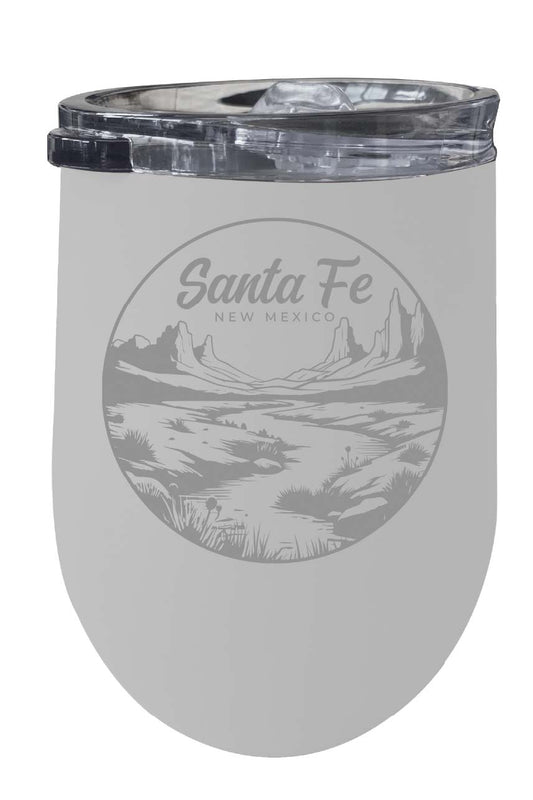 Santa Fe New Mexico Souvenir 12 oz Engraved Insulated Wine Stainless Steel Tumbler White 2-Pack
