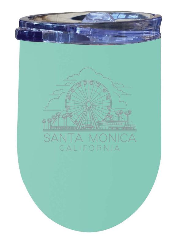 Santa Monica California Souvenir 12 oz Engraved Insulated Wine Stainless Steel Tumbler Seafoam 2-Pack
