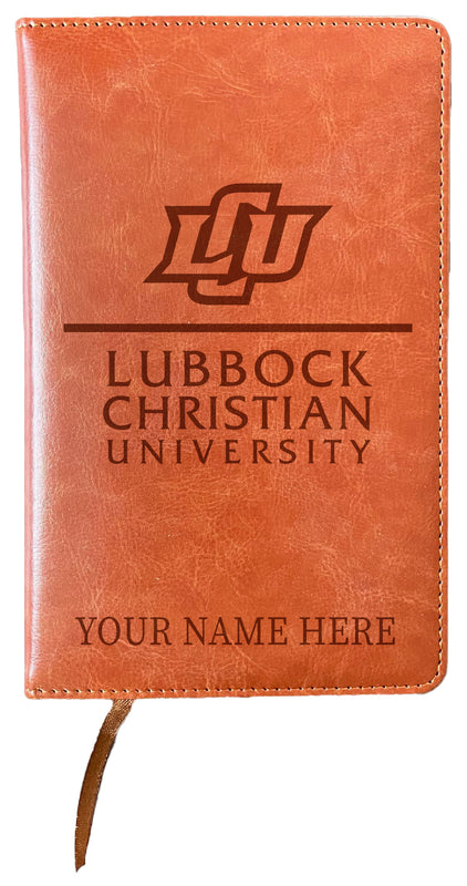 Lubbock Christian University Chaparral Customizable Engraved 8" x 5" Leather Journal Officially Licensed