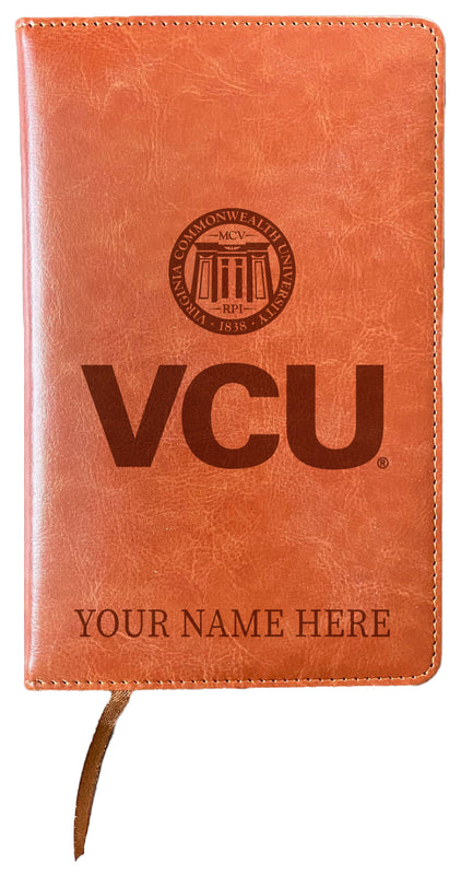Virginia Commonwealth Customizable Engraved 8" x 5" Leather Journal Officially Licensed