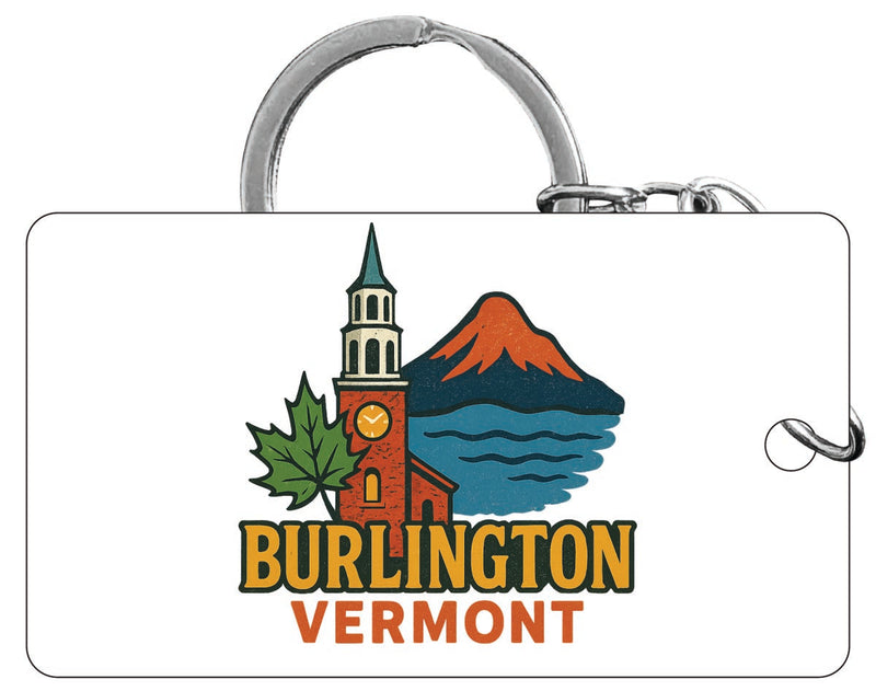 Burlington Vermont Vintage Design Souvenir Acrylic Keychain (1.5" x 2.75")