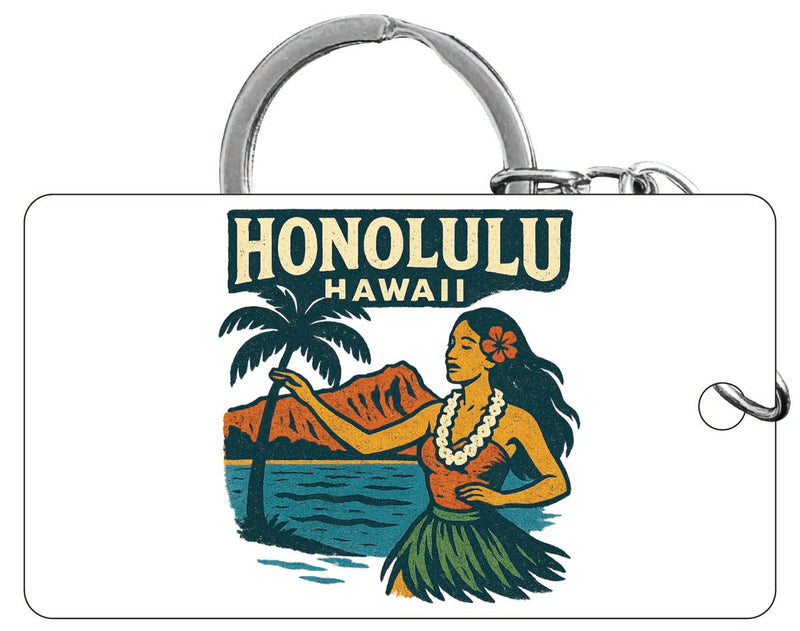 Honolulu Hawaii Vintage Design Souvenir Acrylic Keychain (1.5" x 2.75")