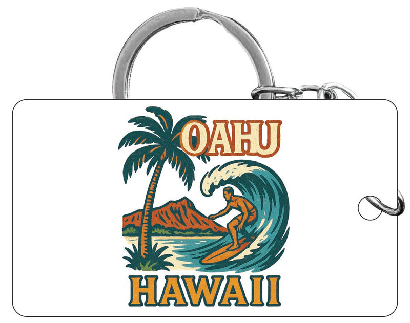 Oahu Hawaii Vintage Design Souvenir Acrylic Keychain (1.5" x 2.75")