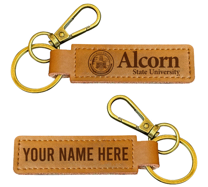 Alcorn State Braves Customizable Leather Keychain 3.25" Long Officially Licensed Collegiate Product 2-Pack