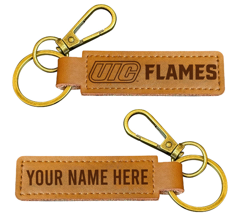 University of Illinois at Chicago Customizable Leather Keychain 3.25" Long Officially Licensed