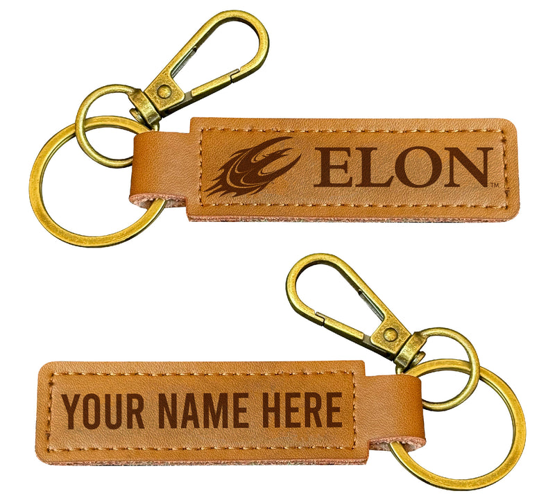 Elon University Customizable Leather Keychain 3.25" Long Officially Licensed