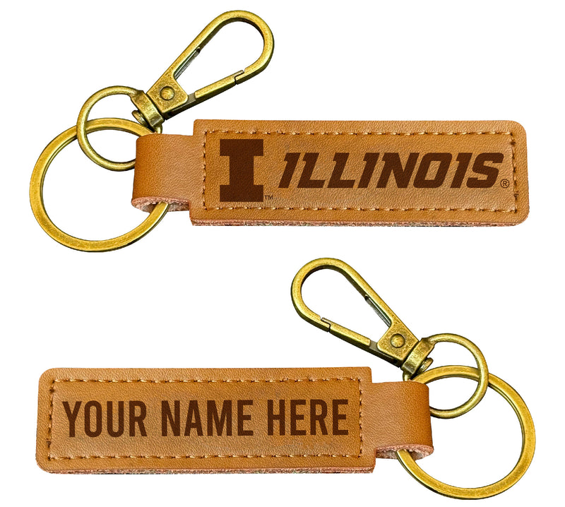 Illinois Fighting Illini Customizable Leather Keychain 3.25" Long Officially Licensed