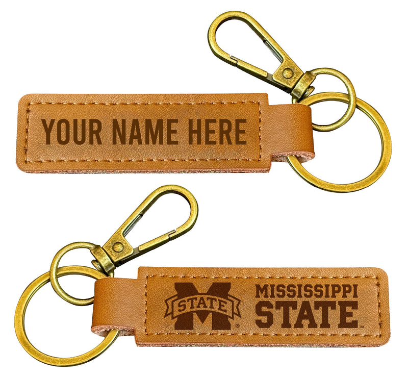 Mississippi State Bulldogs Customizable Leather Keychain 3.25" Long Officially Licensed