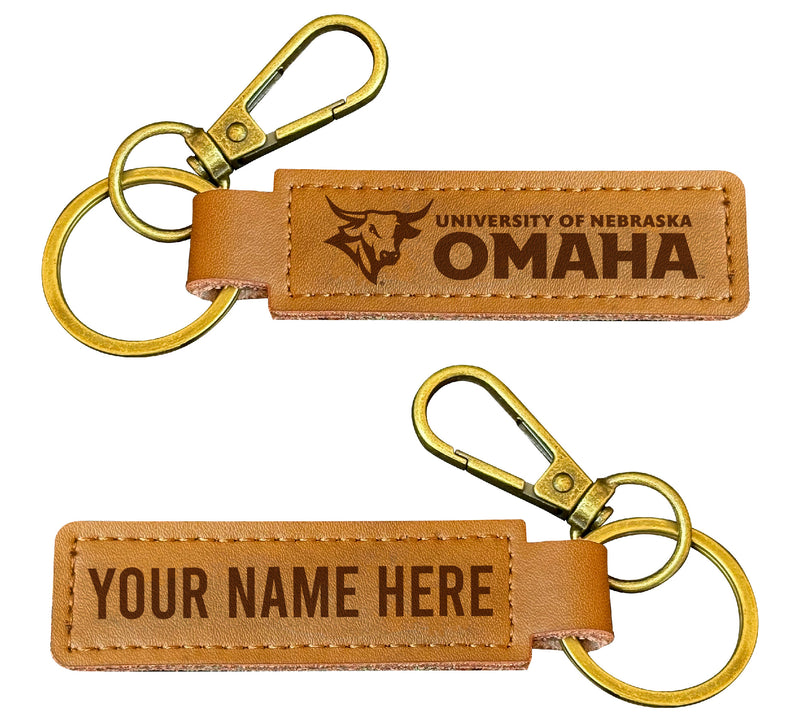 Nebraska at Omaha Customizable Leather Keychain 3.25" Long Officially Licensed