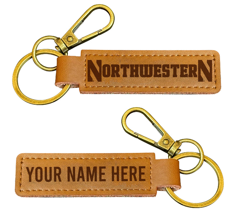 Northwestern University Wildcats Customizable Leather Keychain 3.25" Long Officially Licensed