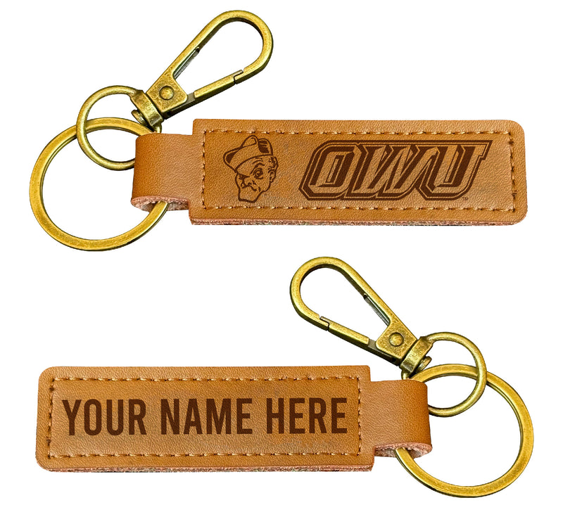 Ohio Wesleyan University Customizable Leather Keychain 3.25" Long Officially Licensed Collegiate Product 4-Pack