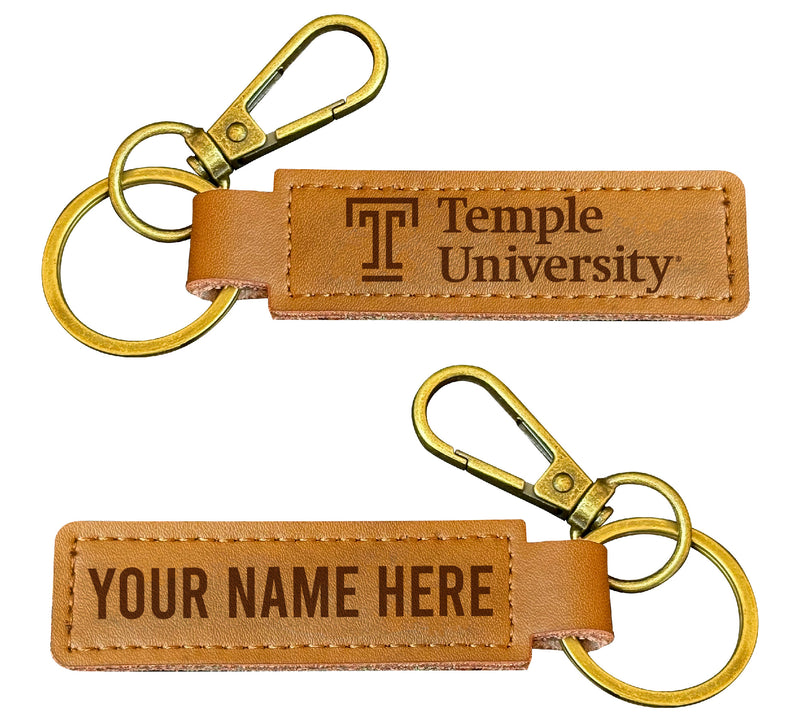 Temple University Customizable Leather Keychain 3.25" Long Officially Licensed