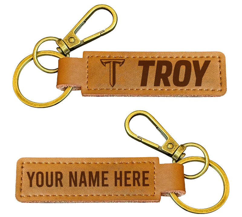 Troy University Customizable Leather Keychain 3.25" Long Officially Licensed