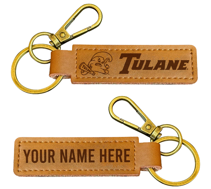 Tulane University Green Wave Customizable Leather Keychain 3.25" Long Officially Licensed