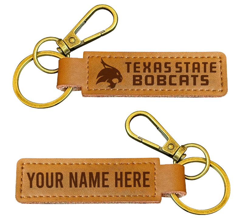 Texas State Bobcats Customizable Leather Keychain 3.25" Long Officially Licensed