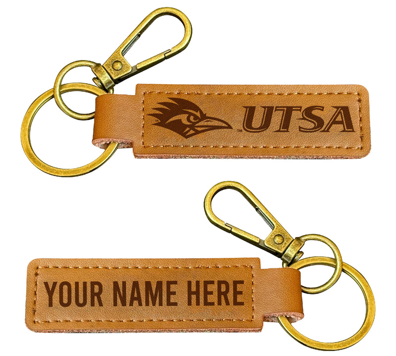 UTSA Road Runners Customizable Leather Keychain 3.25" Long Officially Licensed Collegiate Product 4-Pack
