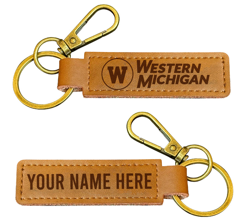 Western Michigan University Customizable Leather Keychain 3.25" Long Officially Licensed
