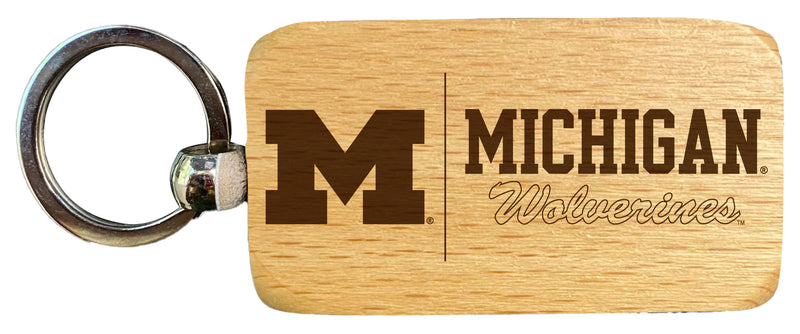 Michigan Wolverines 2.5 x 1-Inch Engraved Wooden Keychain Officially Licensed Collegiate Product Single Unit