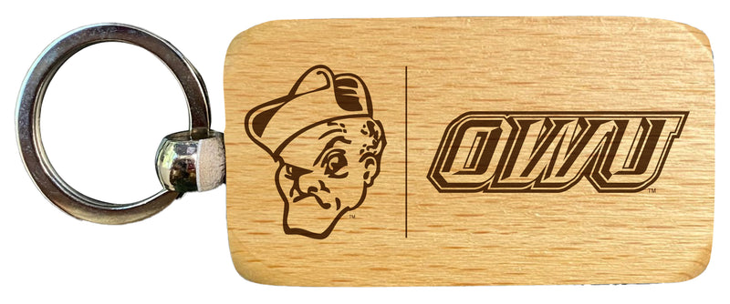 Ohio Wesleyan University 2.5 x 1-Inch Engraved Wooden Keychain Officially Licensed Collegiate Product 4-Pack