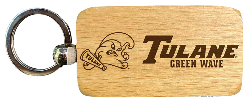 Tulane University Green Wave 2.5 x 1-Inch Engraved Wooden Keychain Officially Licensed Collegiate Product 4-Pack