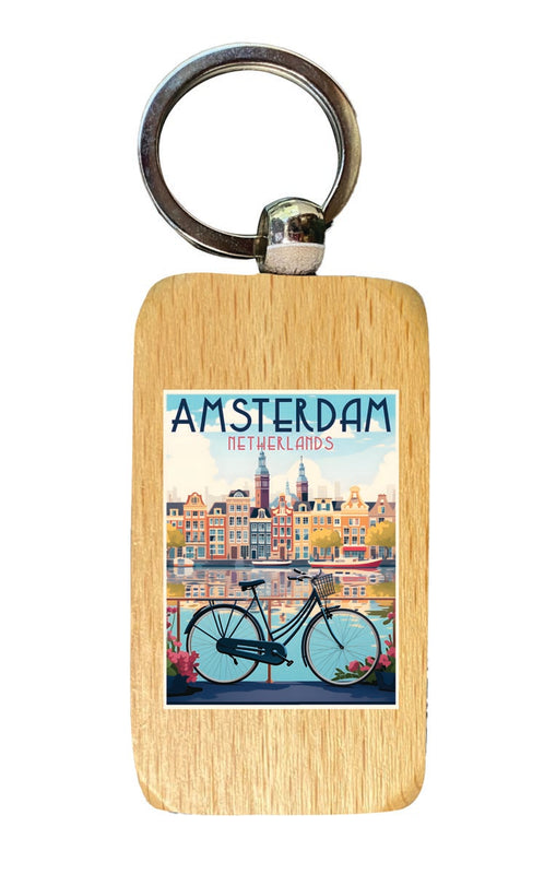 Amsterdam Netherlands Souvenir 2.5x1-Inch Souvenir Wooden Keychain
