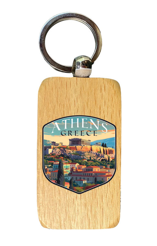 Athens Greece Souvenir 2.5x1-Inch Souvenir Wooden Keychain