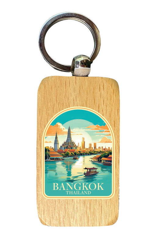 Bangkok Thailand Souvenir 2.5x1-Inch Souvenir Wooden Keychain
