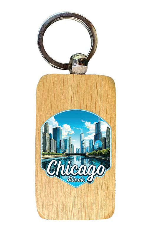 Chicago Illinois Souvenir 2.5x1-Inch Souvenir Wooden Keychain