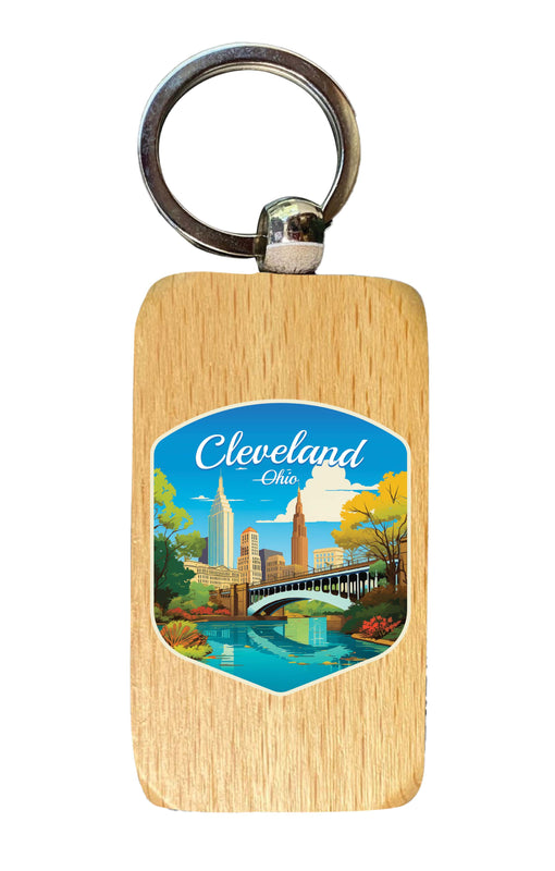 Cleveland Ohio Design B Souvenir 2.5x1-Inch Souvenir Wooden Keychain 4-Pack
