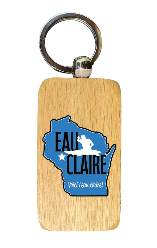 Eau Claire Wisconsin Souvenir 2.5x1-Inch Souvenir Wooden Keychain