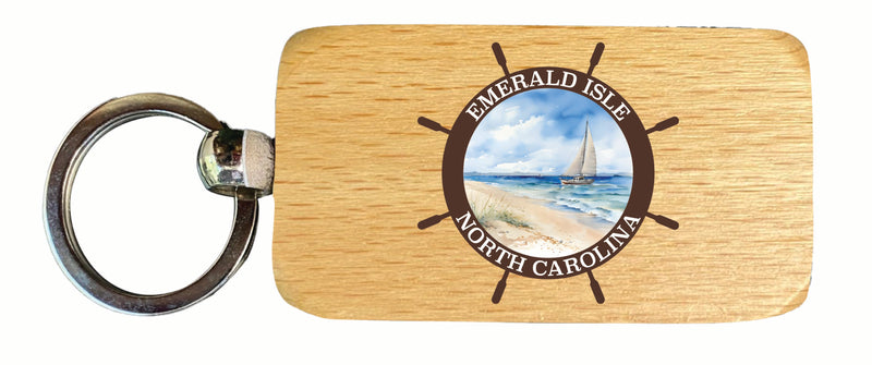 Emerald Isle North Carolina Nautical Helm Design Souvenir 2.5x1-Inch Souvenir Wooden Keychain 2-Pack