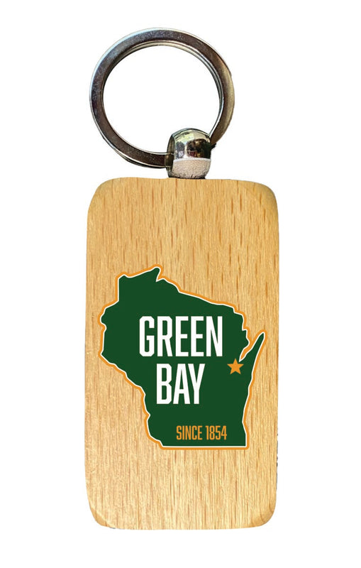 Green Bay Wisconsin Souvenir 2.5x1-Inch Souvenir Wooden Keychain