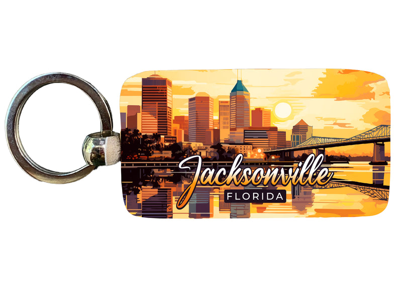 Jacksonville Florida Sunset Cityscape Design Souvenir 2.5x1-Inch Souvenir Wooden Keychain Single