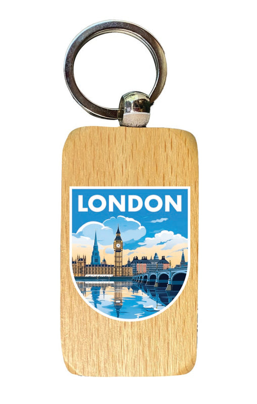 London England Souvenir 2.5x1-Inch Souvenir Wooden Keychain