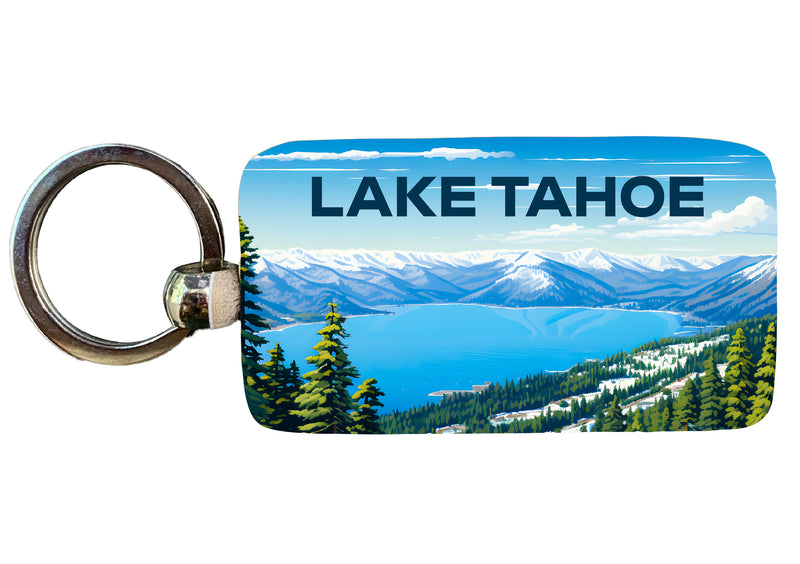 Lake Tahoe Ski Design D Souvenir 2.5x1-Inch Souvenir Wooden Keychain 4-Pack