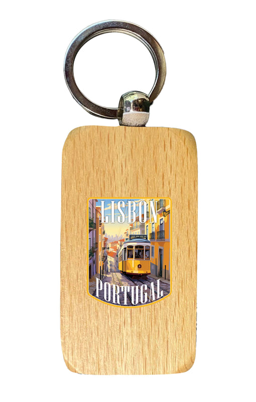 Lisbon Portugal Design A Souvenir 2.5x1-Inch Souvenir Wooden Keychain 4-Pack