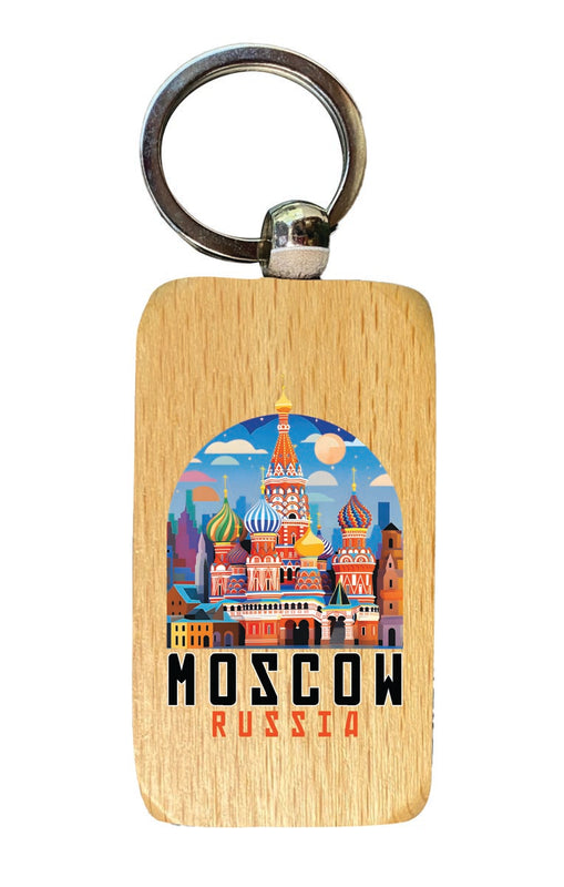 Moscow Russia Souvenir 2.5x1-Inch Souvenir Wooden Keychain