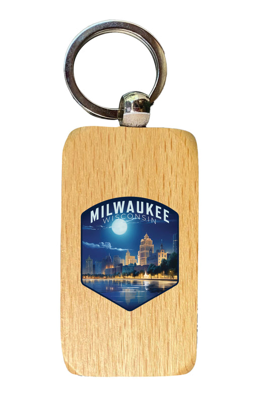 Milwaukee Wisconsin Design B Souvenir 2.5x1-Inch Souvenir Wooden Keychain Single