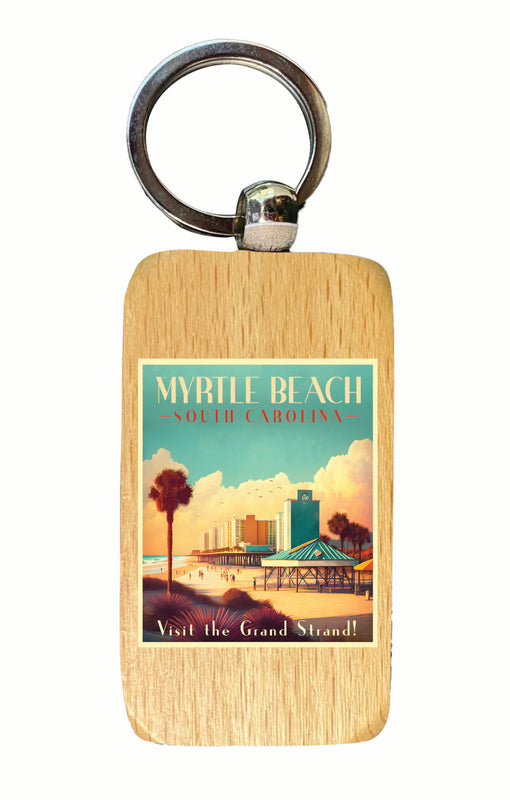 Myrtle Beach South Carolina Design A Souvenir 2.5x1-Inch Souvenir Wooden Keychain 4-Pack