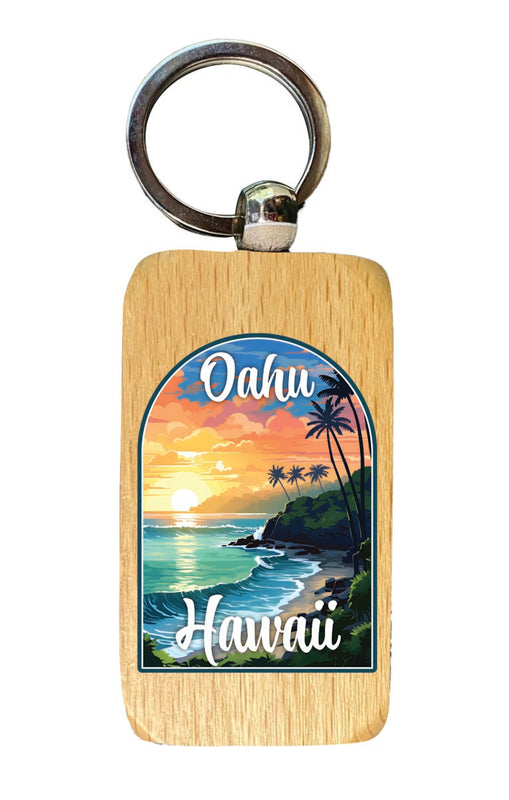 Oahu Hawaii Souvenir 2.5x1-Inch Souvenir Wooden Keychain
