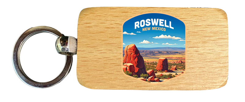 Rowell New Mexico Design B Souvenir 2.5x1-Inch Souvenir Wooden Keychain 4-Pack