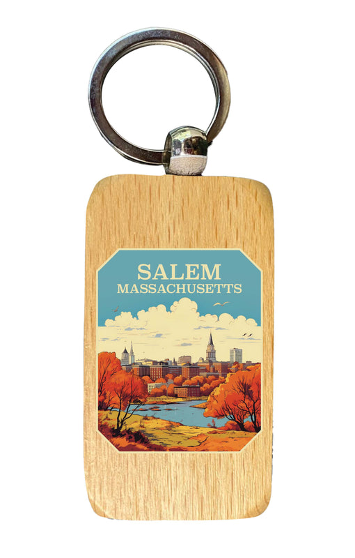 Salem Massachusettes Design A Souvenir 2.5x1-Inch Souvenir Wooden Keychain 4-Pack