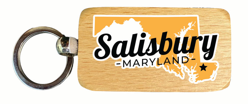 Salisbury Maryland State Shape Design Souvenir 2.5x1-Inch Souvenir Wooden Keychain Single