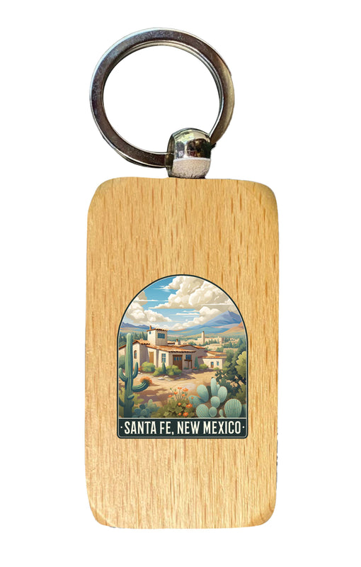 Santa Fe New Mexico Design C Souvenir 2.5x1-Inch Souvenir Wooden Keychain 2-Pack