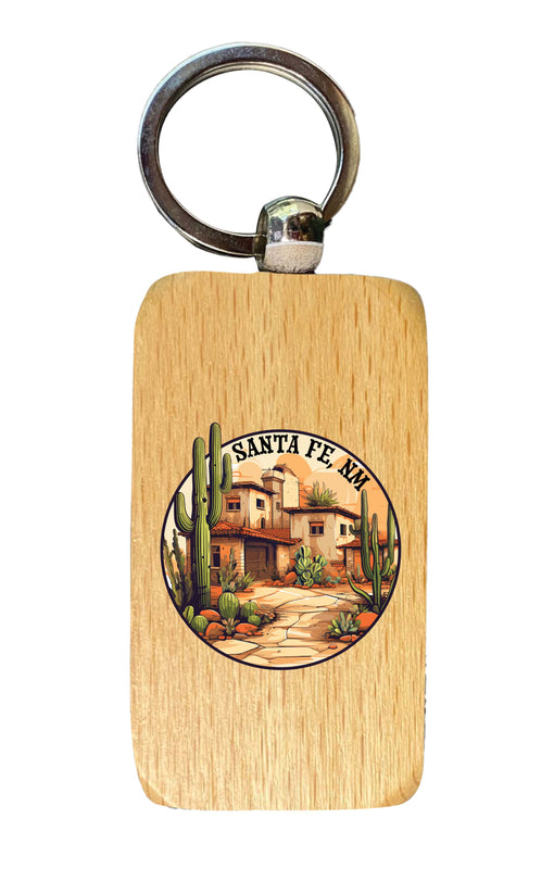 Santa Fe New Mexico Design D Souvenir 2.5x1-Inch Souvenir Wooden Keychain 4-Pack