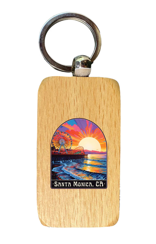 Santa Monica California Design B Souvenir 2.5x1-Inch Souvenir Wooden Keychain 2-Pack
