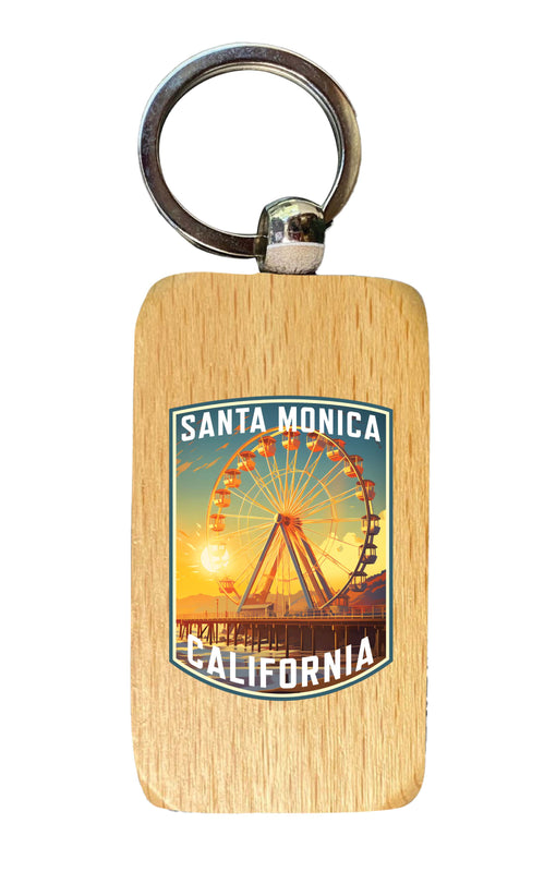 Santa Monica California Design C Souvenir 2.5x1-Inch Souvenir Wooden Keychain Single