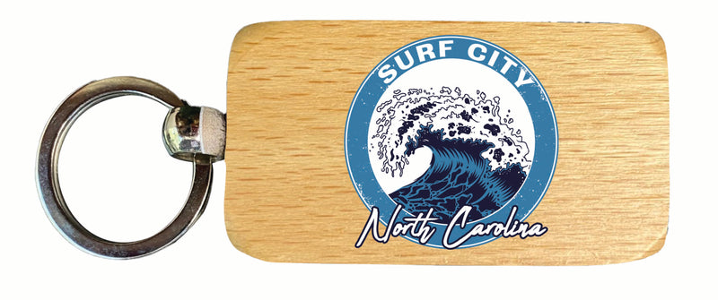 Surf City North Carolina Wave Design Souvenir 2.5x1-Inch Souvenir Wooden Keychain 4-Pack