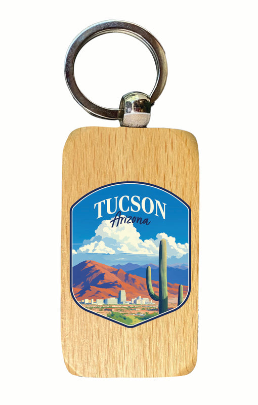 Tucson Arizona Desert Mountains Design Souvenir 2.5x1-Inch Souvenir Wooden Keychain 2-Pack